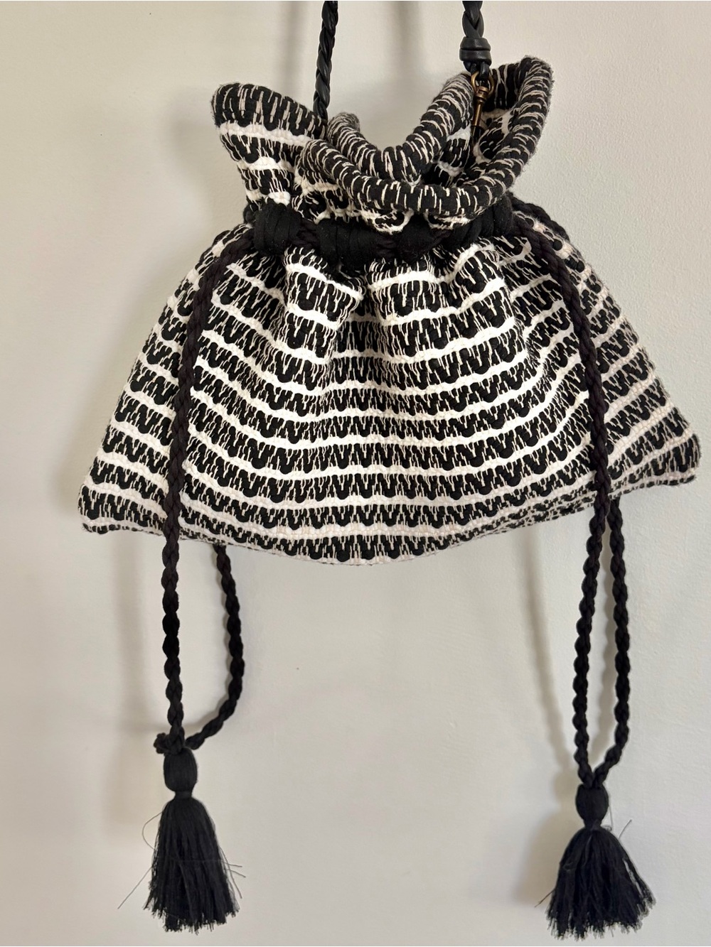 NWT The Great-Black & White Drawstring Tassel “The Cinched” Bag
